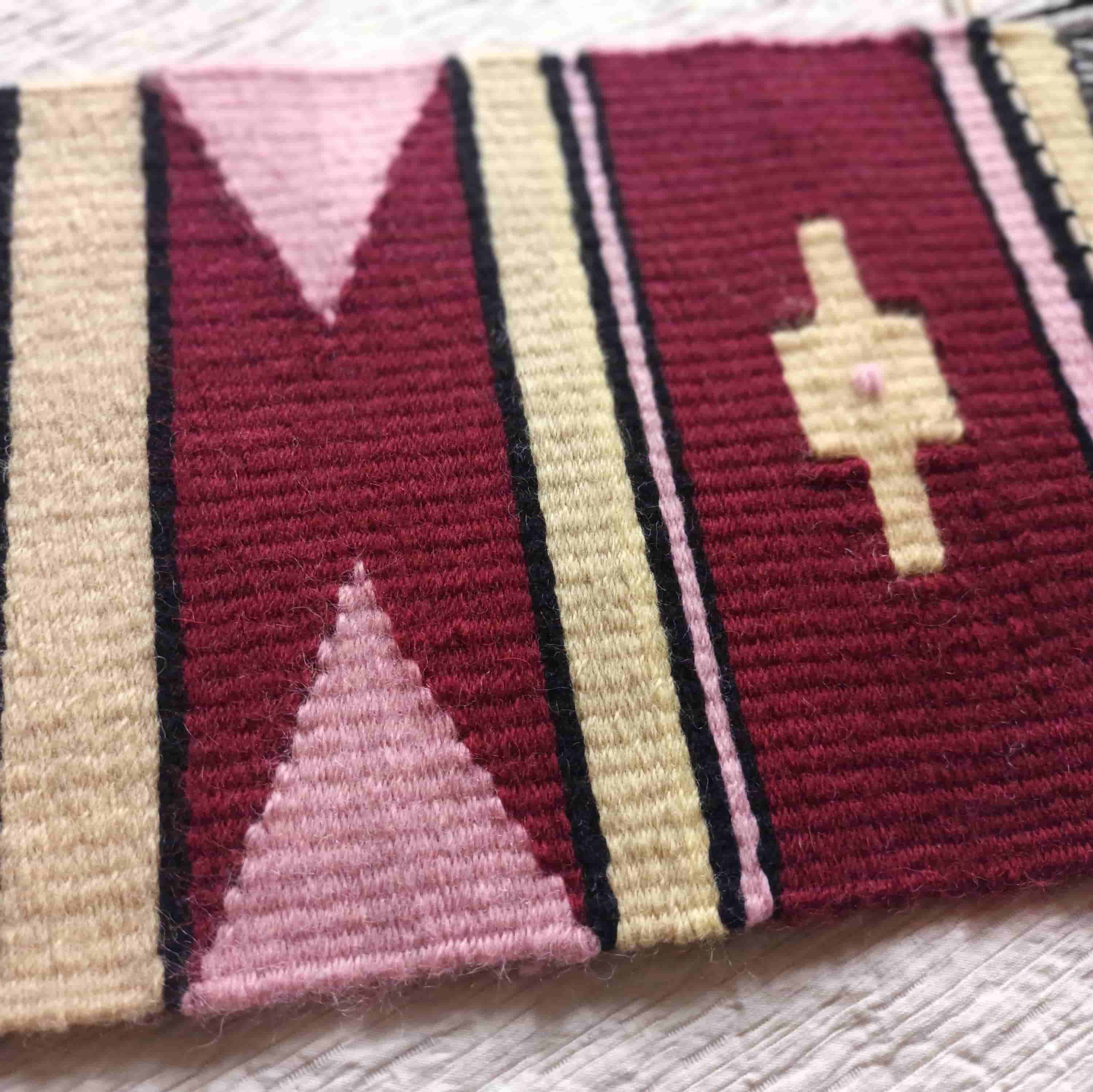 Mini tapisserie en reps sur métier à tisser à peigne envergeur - chaine en coton & trames en laine